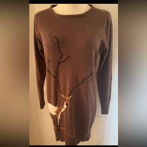 Cozy knit mocha Sweater with Reindeer. #winter#fastshipping Excellent size Small